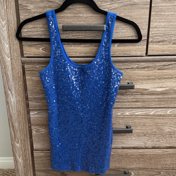 Express Shimmering Blue Sequin Top - Picture 1 of 4